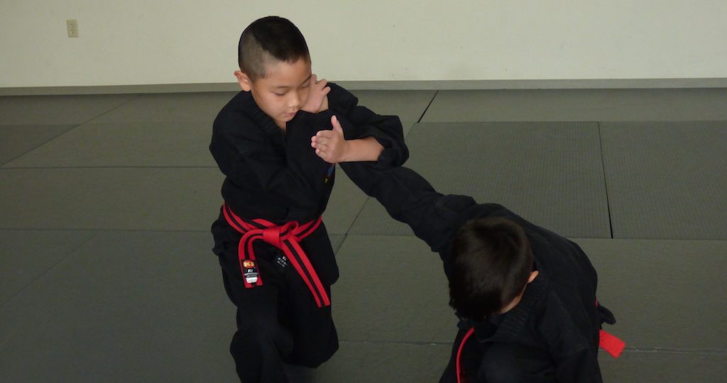 kids learning joint locks in martial arts