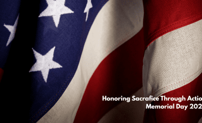American Flag with text "Honoring Sacrafice Through Action Memorial Day 2026"